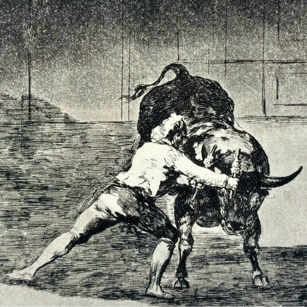 MARTINCHO USES BANDERILLAS Original Antique Vintage Fine Art GOYA Spain Print